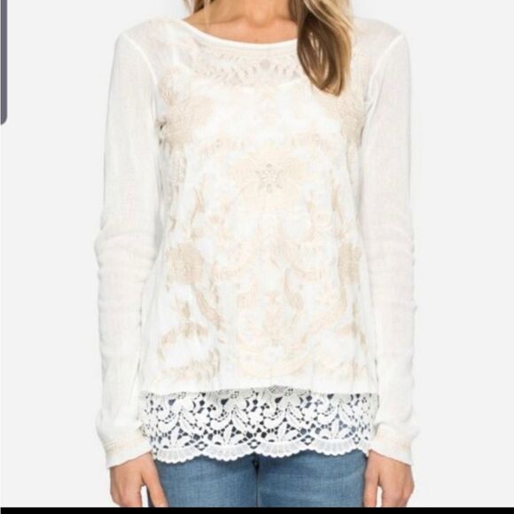 Johnny Was Abby mesh embroidered tee size XS - Picture 1 of 4